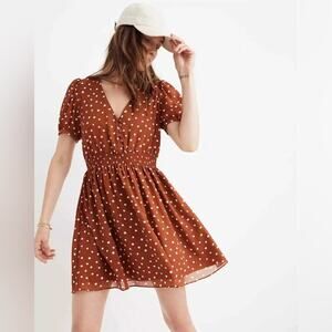 Madewell Smocked-Waist Mini Dress in Inkspot dots Women’s Size Medium